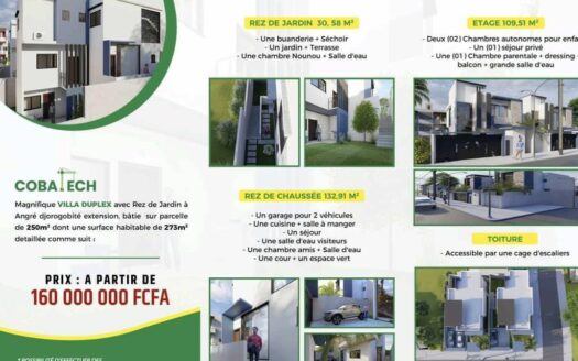 VILLAS HAUTS  STANDINGS A VENDRE A 160.000.000 F A ANGRE DJOROBITÉ