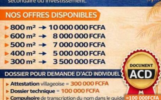 TERRAIN à VENDRE à ASSOUINDE-ASSINIE