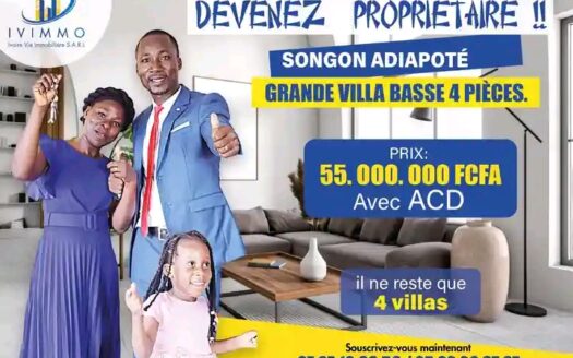 VENTE D&rsquo;UNE VILLA BASSE 4 PIÈCES INDIVIDUELLE À SONGON ADIAPOTE