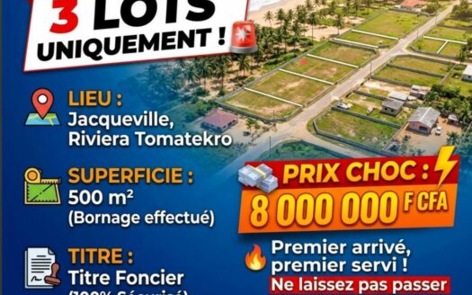 trois (03) terrain en vente Jacqueville, Riviera Tomatekro